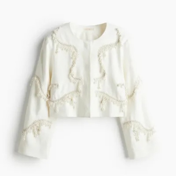 H&M Bead-embellished linen jacket off white /cream NWT - Picture 5 of 6